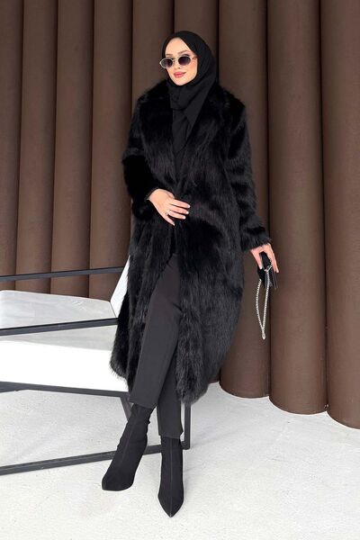 Melike Tatar Long Faux Fur Black 3704