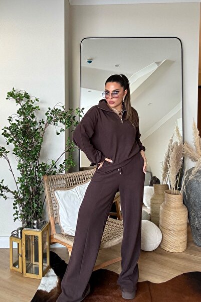 Sohotique By P Set de trening cu jumătate de fermoar Soft Touch, maro