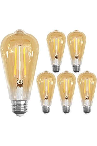Arabest E27 ST64 6W Vintage LED Filament Bulb, 2700K Warm White, 630LM, Pack of 6