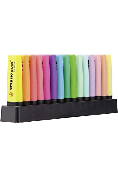 Stabilo BOSS Original Highlighters, 15 colors/set (9 fluorescent, 6 pastel) with desk stand
