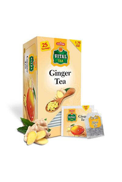 vital tea (عبوة من 6 أكياس) شاي أسود بالزنجبيل - 25 كيس شاي أحادي الحجرة، شاي أسود سريلانكي، نكهة منعشة