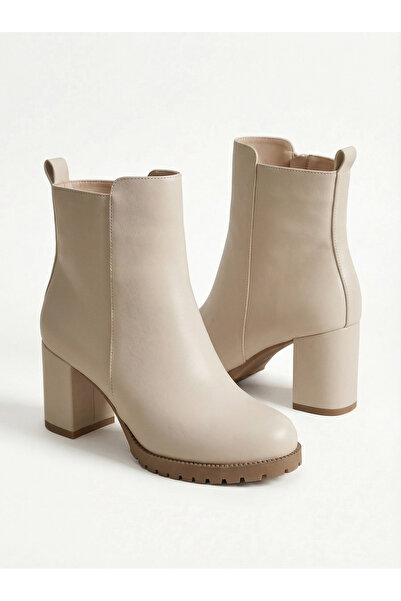 Brielfy Espan 9 cm Heeled Oval Toe Faux Leather Zipper Winter Women's Boots