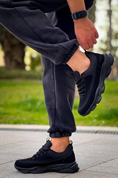 Lucy Shoes Yg707 Men's Casual Lace-Up Suede Knitwear Sports Sneaker Shoes Stst - Black