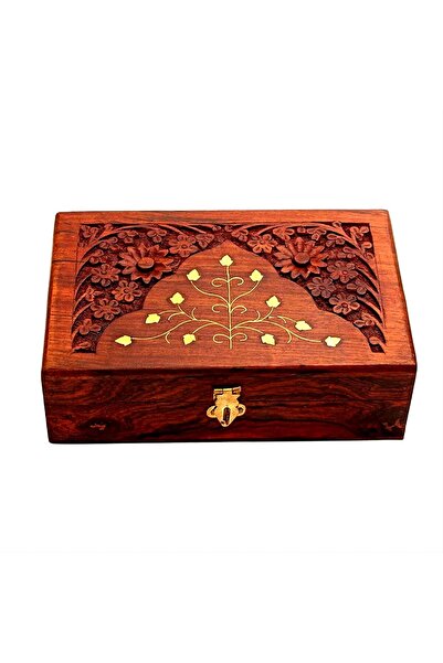 Hope Handmade Wooden Keepsake Storage Box - Floral Hand Carvings with Brass I...