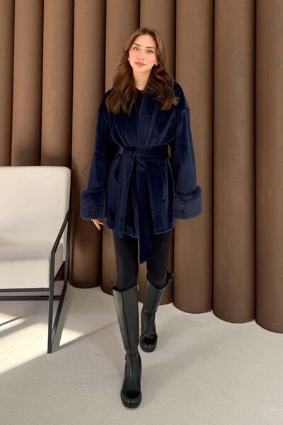 Melike Tatar Fur Coat Dark Blue 2505
