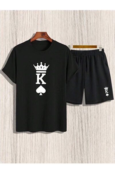 PERISENSE 2-Piece Nasa Shorts T-Shirt Set Black Set Nasasorttshirt