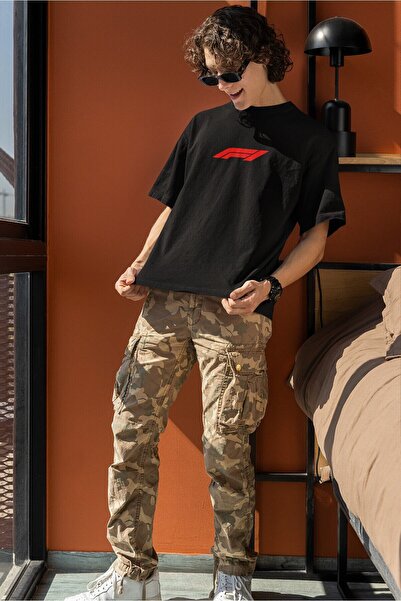 PERISENSE Formula One F1 Logo Printed White T-shirt, Oversize Unisex White T-...