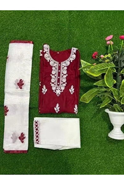 MYSMAR Maroon Rayon Cotton Kameez Salwar & Dupatta - PMM19250 | Maroon