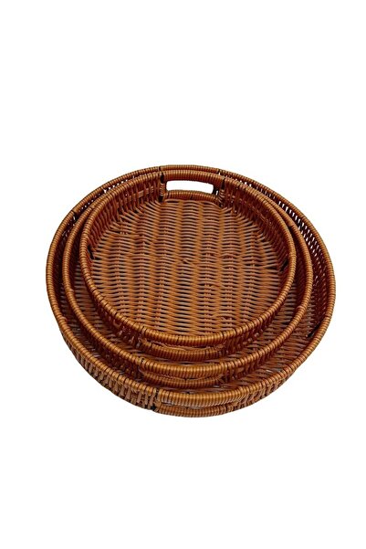 LeylArt 3-Piece Rectangular Serving Rattan Tray Set (30–35–40 cm)