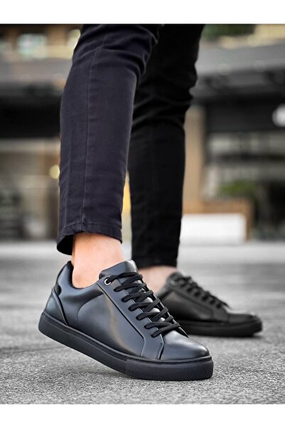 Lucy Shoes Yg-Bx1 Men's Casual Lace-Up Leather Sports Sneaker Shoes Cst - Black