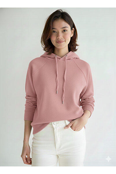 Nisa giyim ve aksesuar Hooded Cuffed Comfortable Basic Women's Sweatshirt