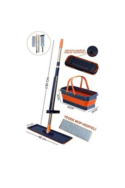 Leony Katlanabilir Akordiyon Tekerlekli Kovalı Kendinden Sıkmalı Mop Seti-Yed...