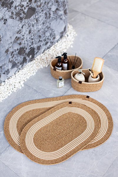 Comfort Craft Wicker White / Jute 4 Piece White Striped Bath Mat Set |   Oval...