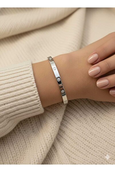 livaz accessories Çelik Kadın Taşlı Kelepçe