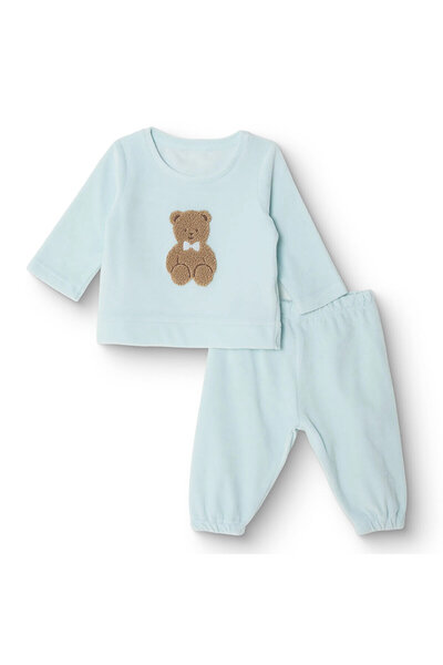 ebebek Hello Baby HelloBaby Erkek Bebek Kadife Pijama Takımı Bisiklet Yaka Uz...