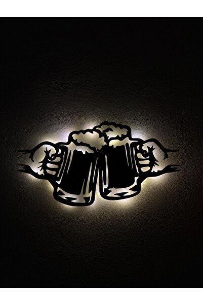 sem concept AA Pilli Ledli Bira Bardağı Ahşap Tablo, Işıklı Dekoratif Duvar T...