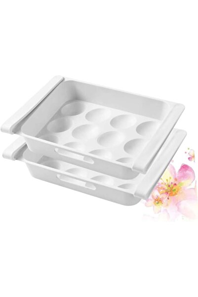 VENITIVO VINDEM CELOR INTELIGENTI Set of 2 Sliding Fridge Drawers with Support VENITIVO for Eggs and Fruits, White, 26x18x5 cm