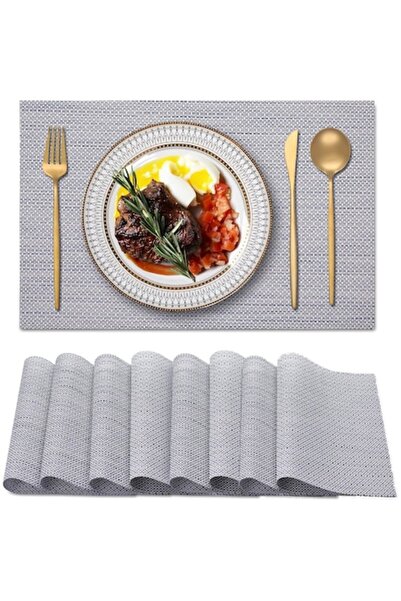 DELPI Anti-slip Plate Placemats, Textile, Heat Resistant, Washable, Set of 8, 30x45 cm, Blue/Gold
