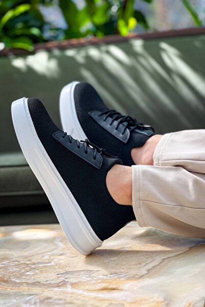 Lucy Shoes Yg116 Men's Casual Lace-Up Knitwear Sports Sneaker Shoes Tbt - Black