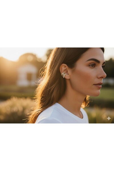 Mevi Atelier Taşlı Halka Küpe Earcuff