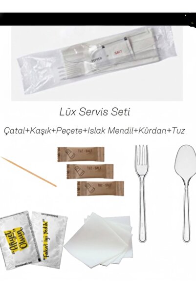 PLAKSEN Hijyenik Hazır Paketli Lüx Çatal Kaşık Kürdan Peçete Islak Mendil Seti
