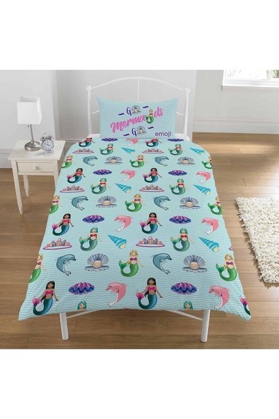Emoji Lenjerie de pat – Unicorn și Sirenă pentru fete – Reversibilă pe 2 fețe