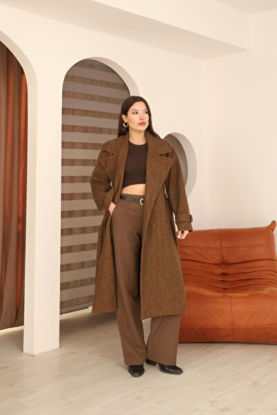 Leo Ferre Γυναικείο ροζ χειμερινό κασέ διπλό πέτο μακρύ παλτό με γιακά.