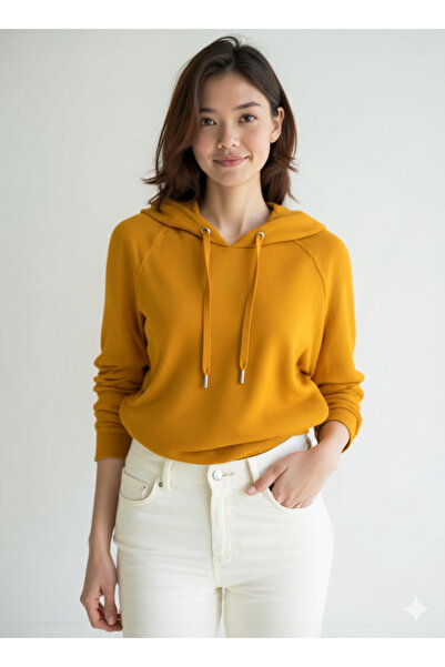 Nisa giyim ve aksesuar Hooded Cuffed Comfortable Basic Women's Sweatshirt