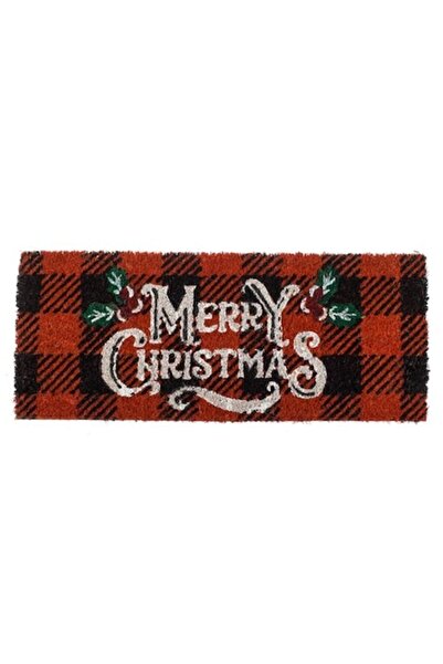 VENITIVO VINDEM CELOR INTELIGENTI VENITIVO® Christmas Door/Step Doormat, 60x25 cm, Black & Red Checkered, 'Merry Christmas'