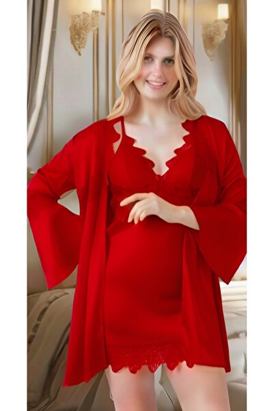 MİSS AYZA İÇTEN GELEN ŞIKLIK Pi̇erre Pari̇s Silk Satin 6-Piece Short Nightgown and Dressing Gown Dowery Set