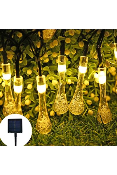Skygo 10 Led 2 Metre Sarı Kristal Su Damlası Güneş Enerjili Led Işık Solar Ba...