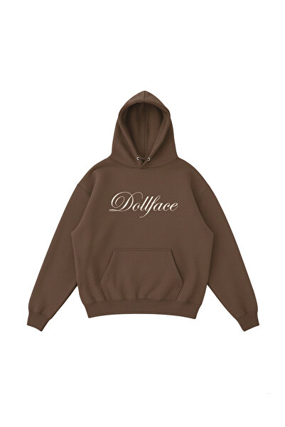 WHITE OF CREATIVE Dollface Oversize Hoodie Yazı Baskılı 3 İplik Kapüşonlu Swe...