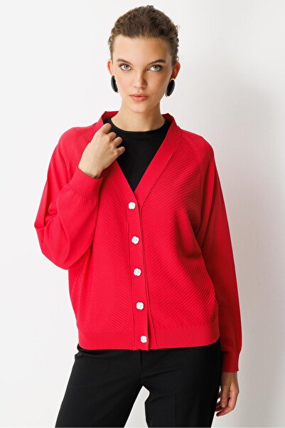 Ghisa Wick Patterned Raglan Sleeve Mercerized Cardigan