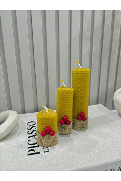 petek atölyesi “3’lü Üçgen Model Doğal Balmumu Mum Seti – 14/10/6 cm