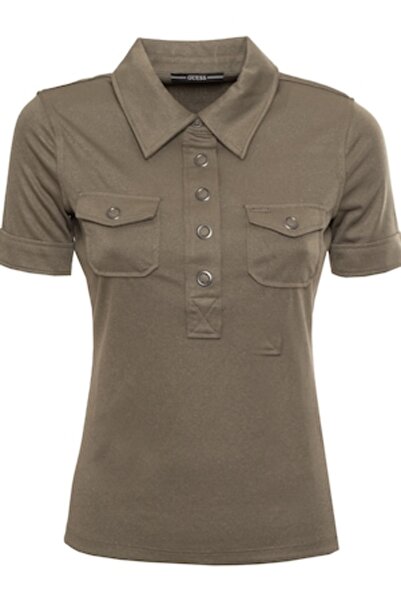 Guess Women's Polo T-Shirt, Slim Fit, Fern Green, Size L