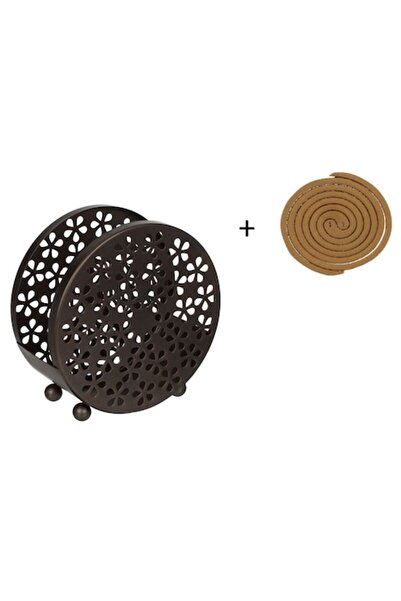 VENITIVO VINDEM CELOR INTELIGENTI Metal Mosquito Coil Holder with Included Coils, VENITIVO, Brown, Round Floral Lid - 15.5x7.5x15.5 cm