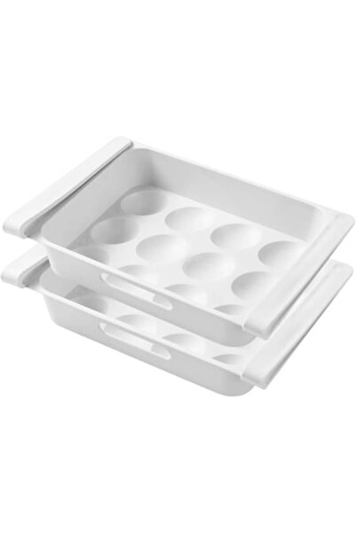 VENITIVO VINDEM CELOR INTELIGENTI Set of 2 Sliding Fridge Drawers with Support VENITIVO for Eggs and Fruits, White, 26x18x5 cm