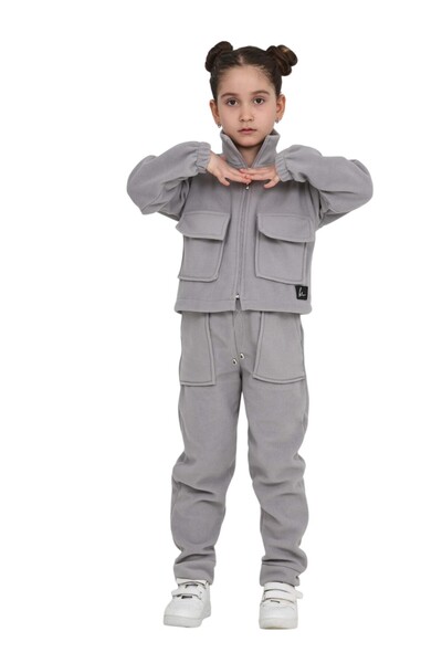 ERDEM KIDS Girl's Zippered Mock Neck Pocket Cotton Bottom Top Double Tracksuit Fleece Set