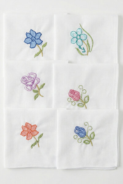 Melis Home 12 Pieces, 100% Cotton, 28X28 Cm, Embroidered Women's Handkerchief, White Handkerchief