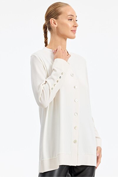 Mahal Crochet Knitwear Rayon Cardigan with Floral Fabric Garnish on the Front