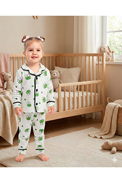 Bebelove طقم بيجامة للأطفال الرضع والأولاد والبنات بأزرار على شكل ضفدع