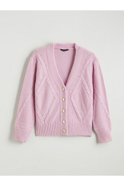 LC Waikiki V-Neck Self Patterned Women's Knitwear Cardigan