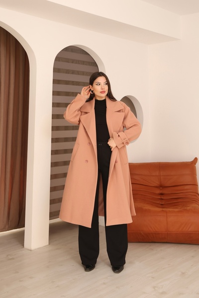 Leo Ferre Women's Pink Winter Cashmere Double-Breasted Collar Long Overcoat.