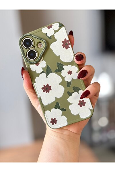 MİRAZ TASARIM غطاء زهري كاكي لهاتف آيفون 16 بلس