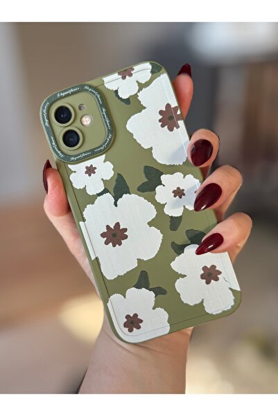 MİRAZ TASARIM آيفون -12- حافظة كاكي مزخرفة بالزهور