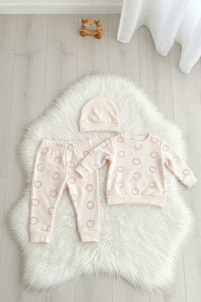 BABYİLAY طقم أطفال من القطن بنسبة 100% بنمط الشمس الكريمي للجنسين |   حديثي ا...