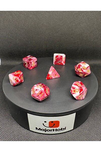 Major Hobi DND Frp Zar Seti 7li Set Dnd Zarı Dungeons And Dragons Masaüstü Oyun Zarı Kırmızı Mermer Desenli