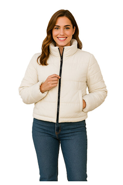 Arz giyim Women's Puffer Jacket Fleece Filled White Waterproof Winter