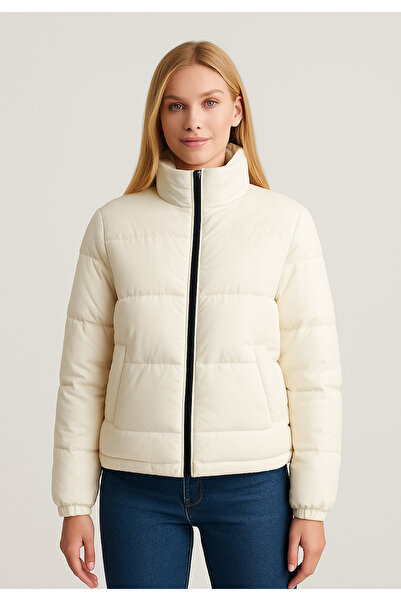Arz giyim Ardente Collective Women's White Puffer Jacket Fleece Lined Waterproof Winter