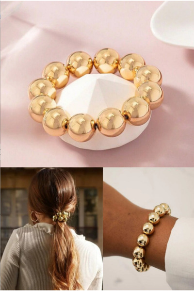 Design 4N İnci Lastik Toka / Bileklik / Gold Renk